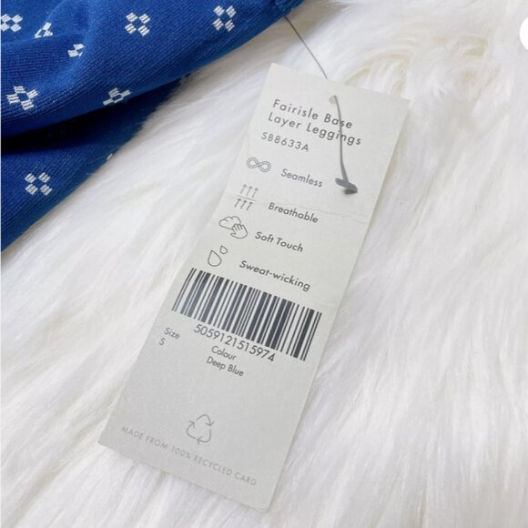 NWT SWEATY BETTY Deep Blue Fair Isle Base Layer Leggings Seamless Soft Sz Small - Picture 8 of 9